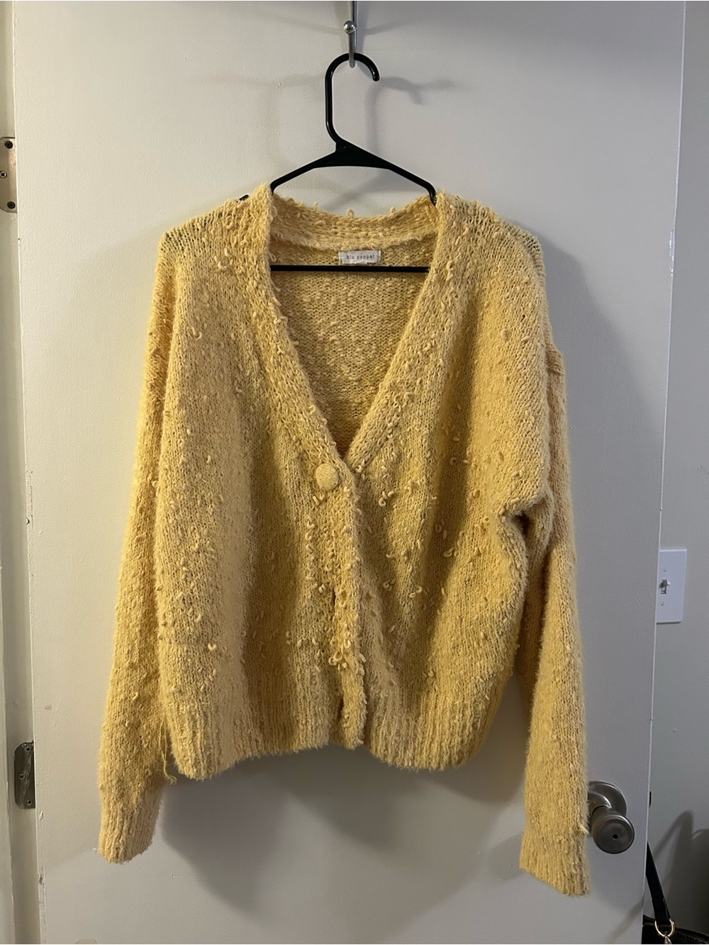 Blu Pepper Soft Yellow Button-Front Textured Cardigan
